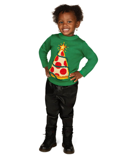 Toddler Girl's Pizza Tree Ugly Christmas Sweater