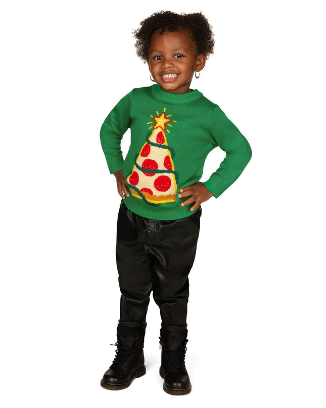 Toddler Girl's Pizza Tree Ugly Christmas Sweater