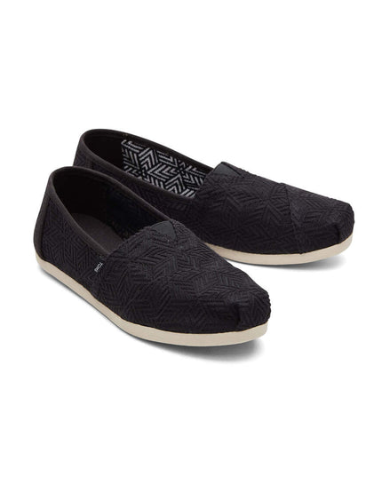 Black Geometric Lace Alpargata Slippers by TOMS