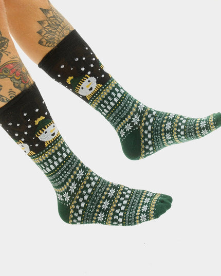 Unisex Green Christmas Socks with Snowman Design