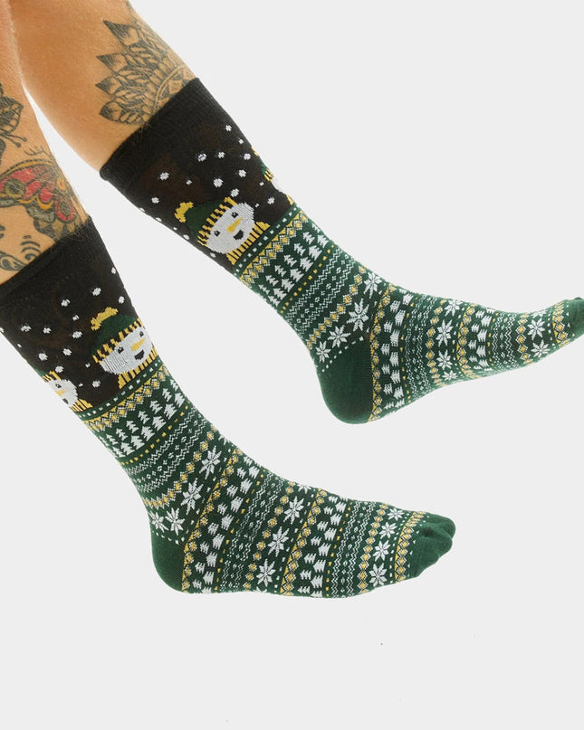 Unisex Green Socks with Snowman