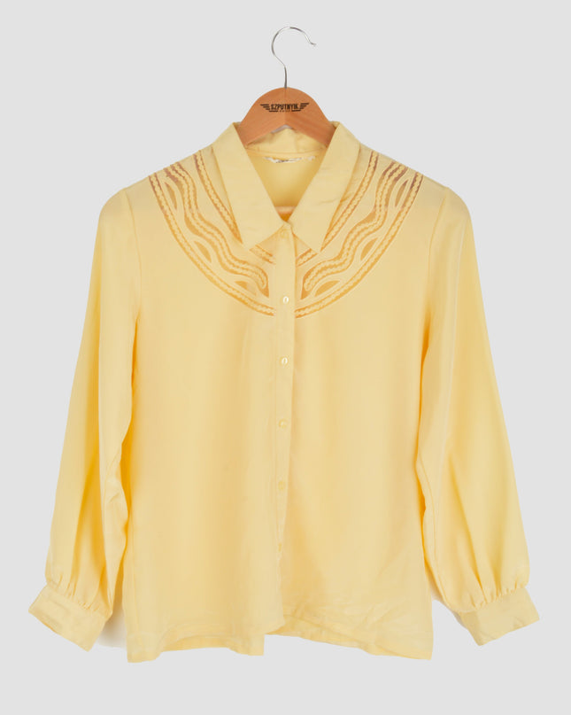 Sheer Neckline Yellow Vintage Blouse