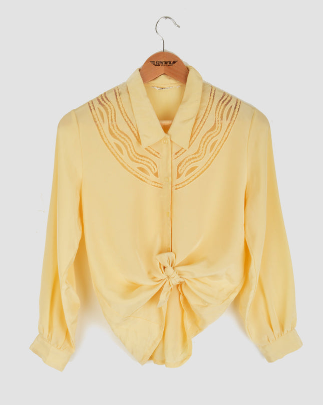 Sheer Neckline Yellow Vintage Blouse
