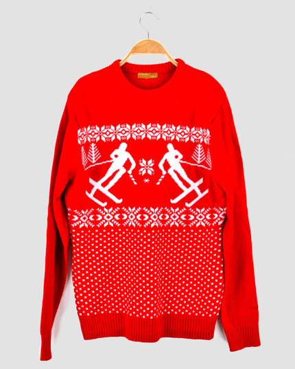 Vintage Christmas Sweater - Skier in Mirror