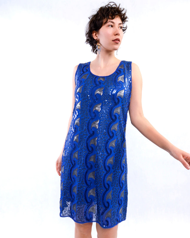 Vintage Dress - Blue Beaded