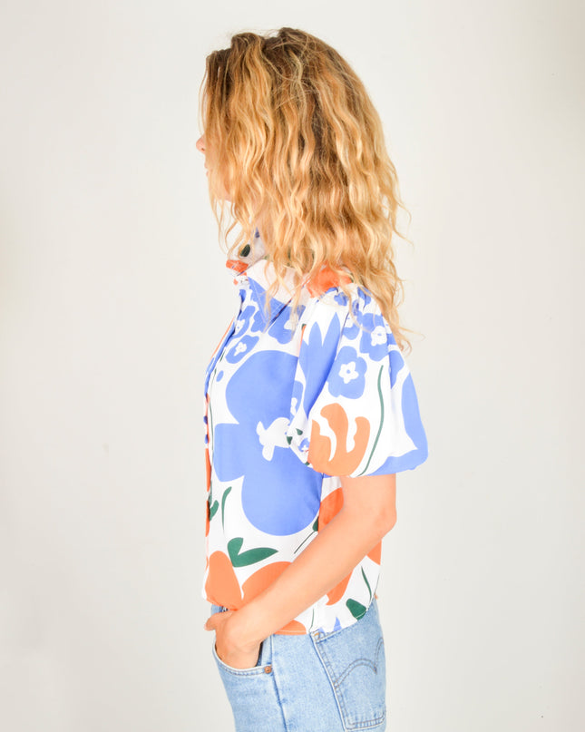 White Floral Bouquet Blouse