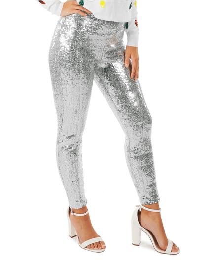 Silver Sequin High Waisted Leggings