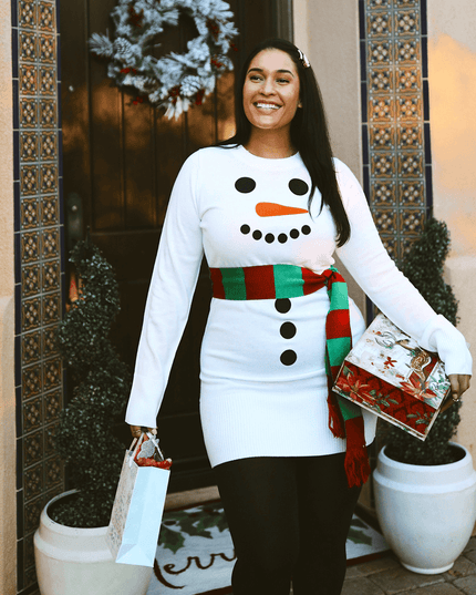 Women's Snowman Scarf Sweater Dress