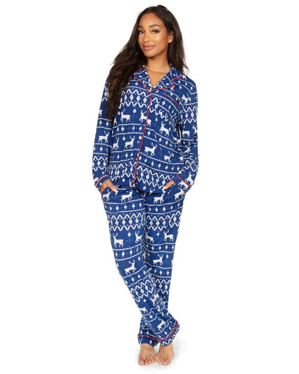 Women's Blue Reindeer Lapel Pajama Set