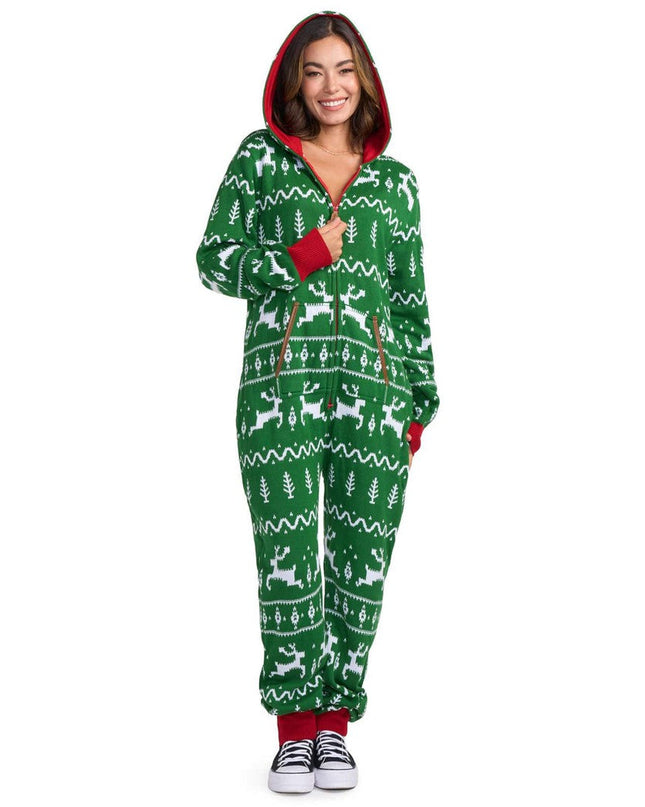 Women's Green Fair Isle Knit Jumpsuit