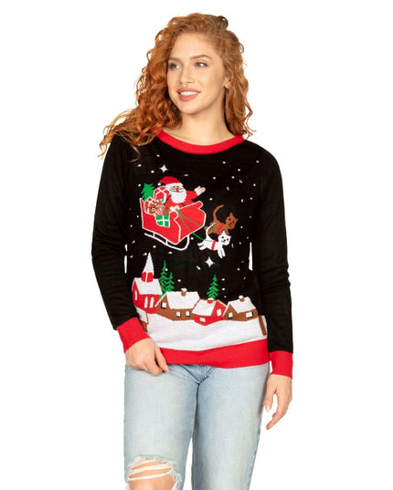 Women's Meowy Christmas Sleigh Light Up Ugly Christmas Sweater