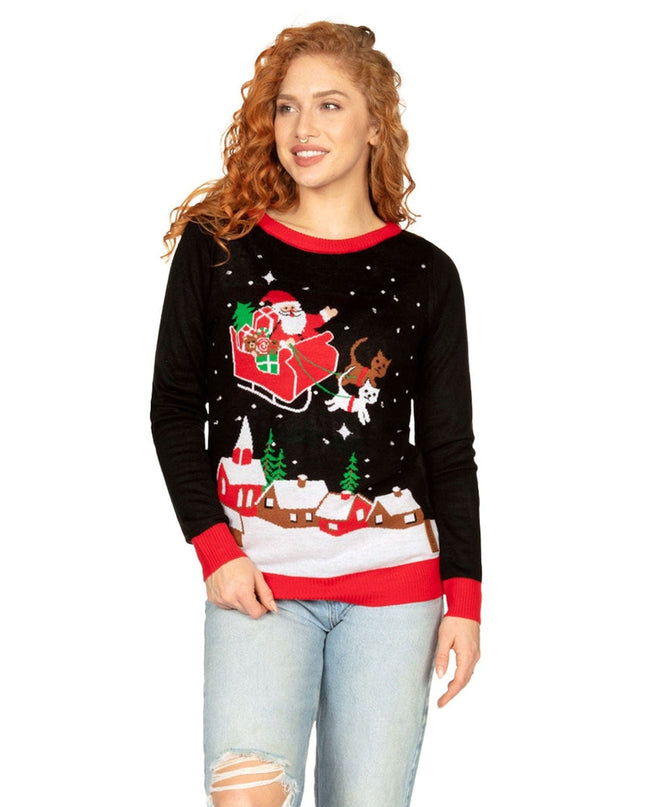 Women's Meowy Christmas Sleigh Light Up Ugly Christmas Sweater