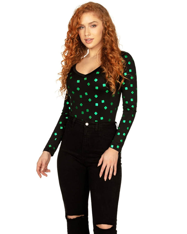 Metallic Clover Long-Sleeve Bodysuit