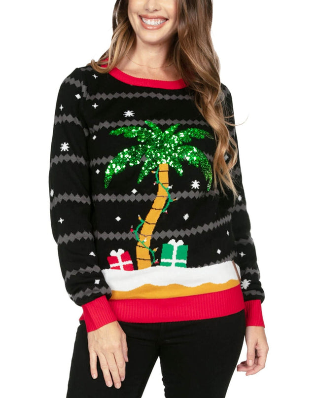 Women’s All Is Palm All Is Bright Light Up Ugly Christmas Sweater