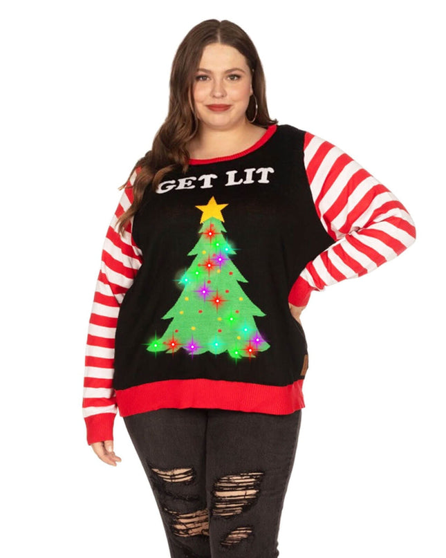 Women's Get Lit Light Up Plus Size Ugly Christmas Sweater