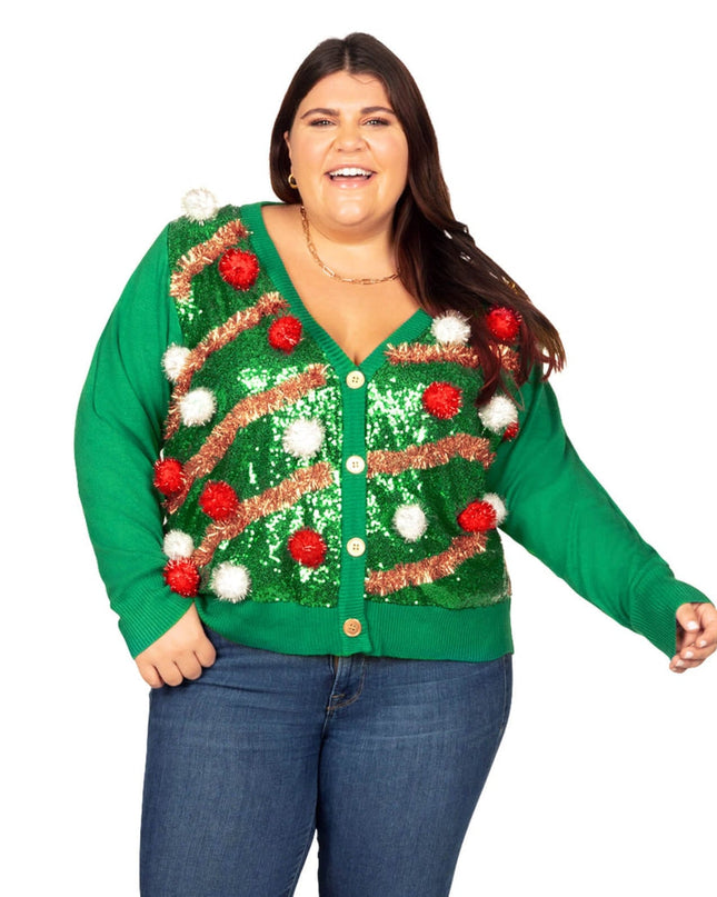 Women's Pom Party Plus Size Ugly Christmas Cardigan Sweater