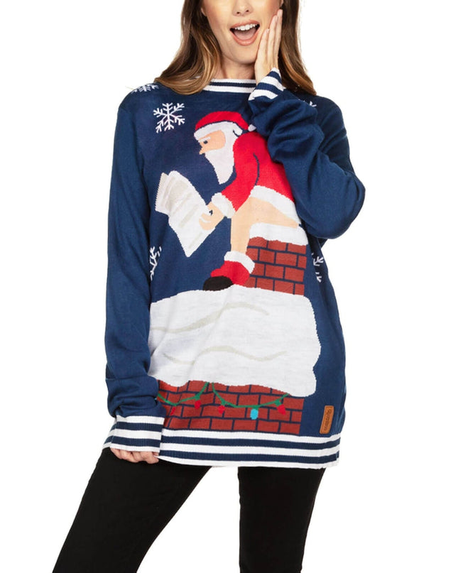 Women's Santa's Log On Fire Oversized Christmas Sweater