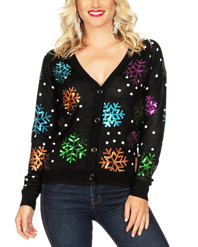 Women's Sequin Snowfall Ugly Christmas Cardigan Sweater