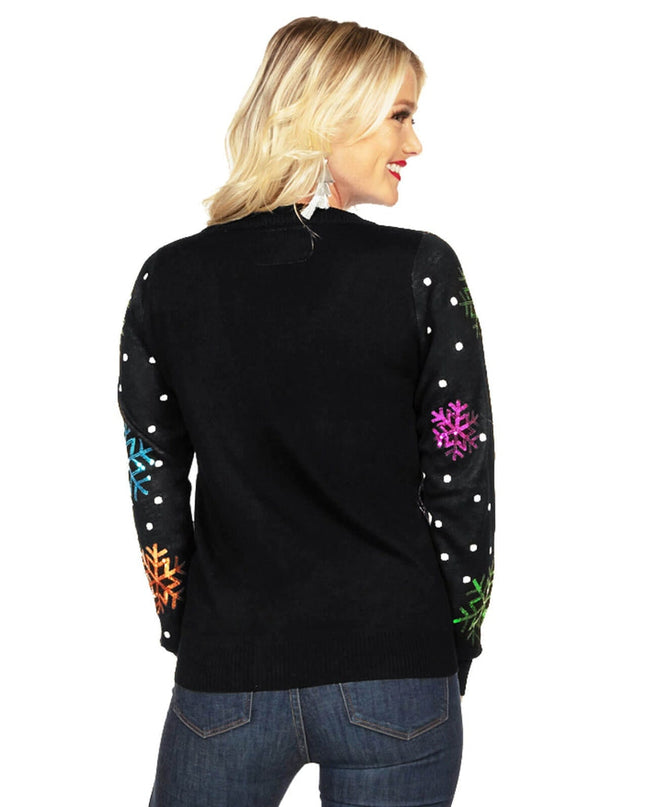 Women's Sequin Snowfall Ugly Christmas Cardigan Sweater