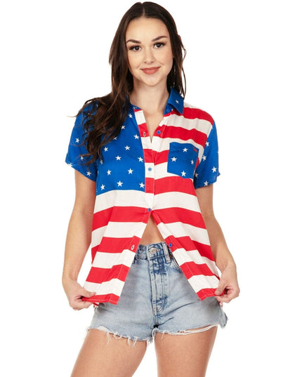 Women's American Flag Button Down Shirt