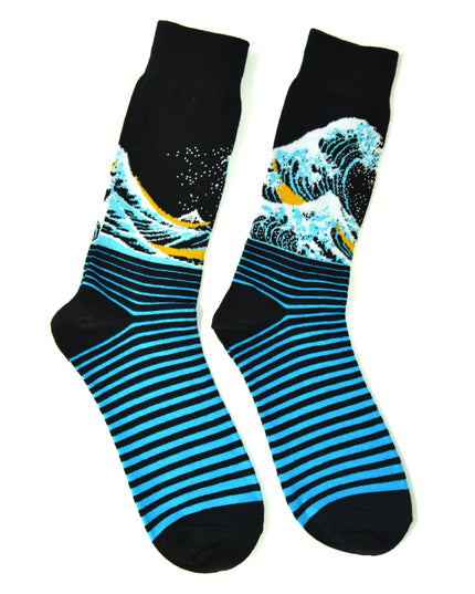 Striped Hokusai Socks - Fun and Artistic